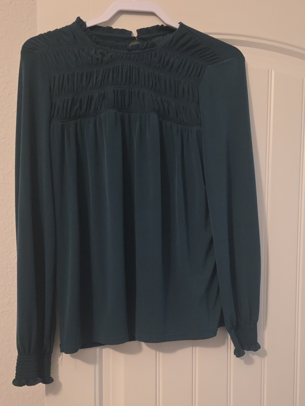 Maurices Teal Smocked Yoke Long Sleeve Blouse